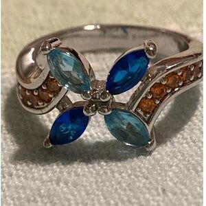 Elegant Silver and Blue Gemstone Ring Size 6